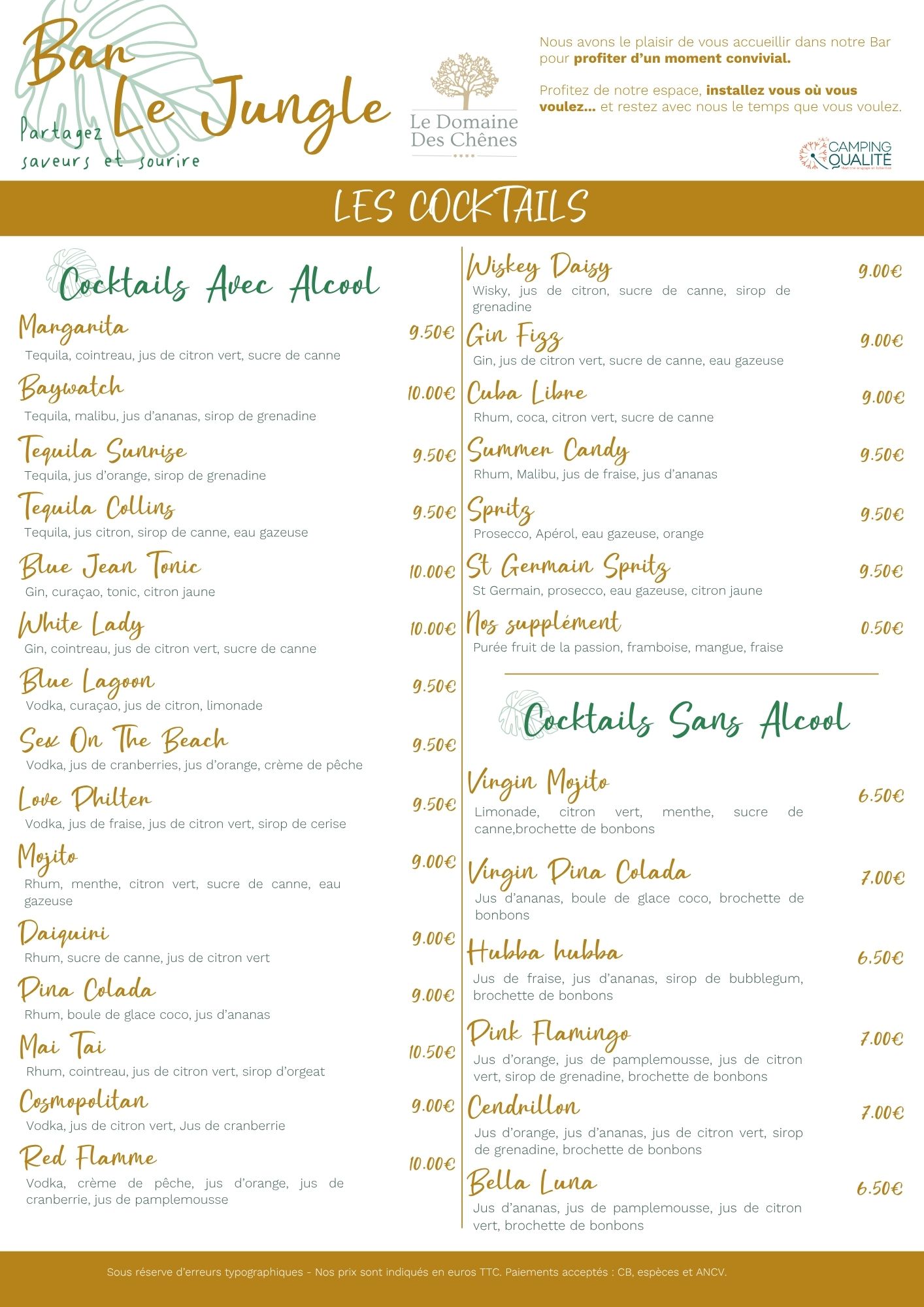 carte du bar