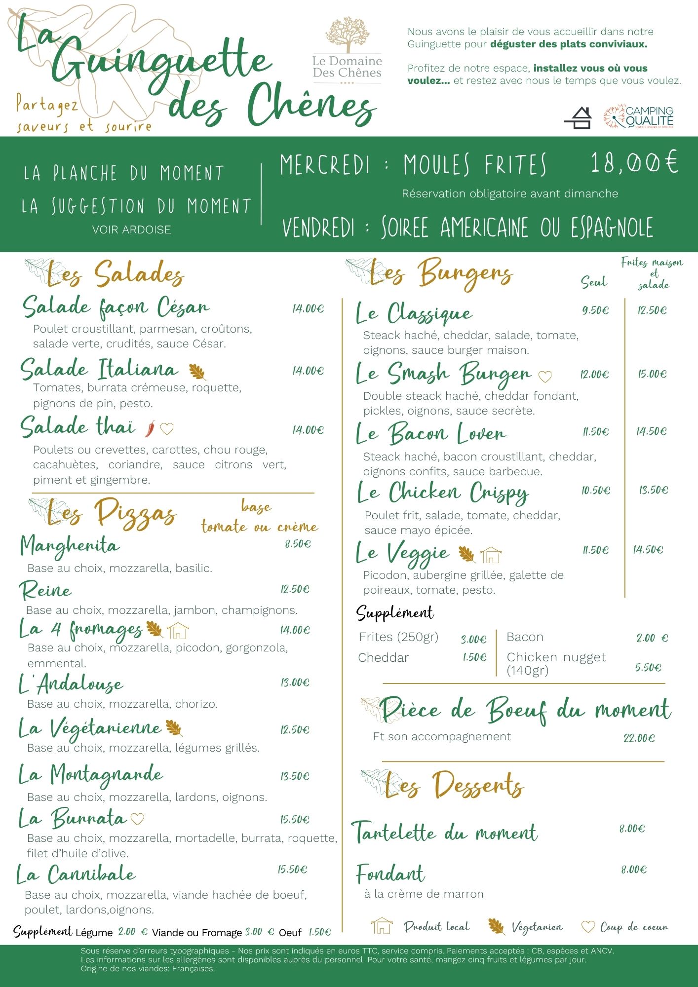 carte du restaurant