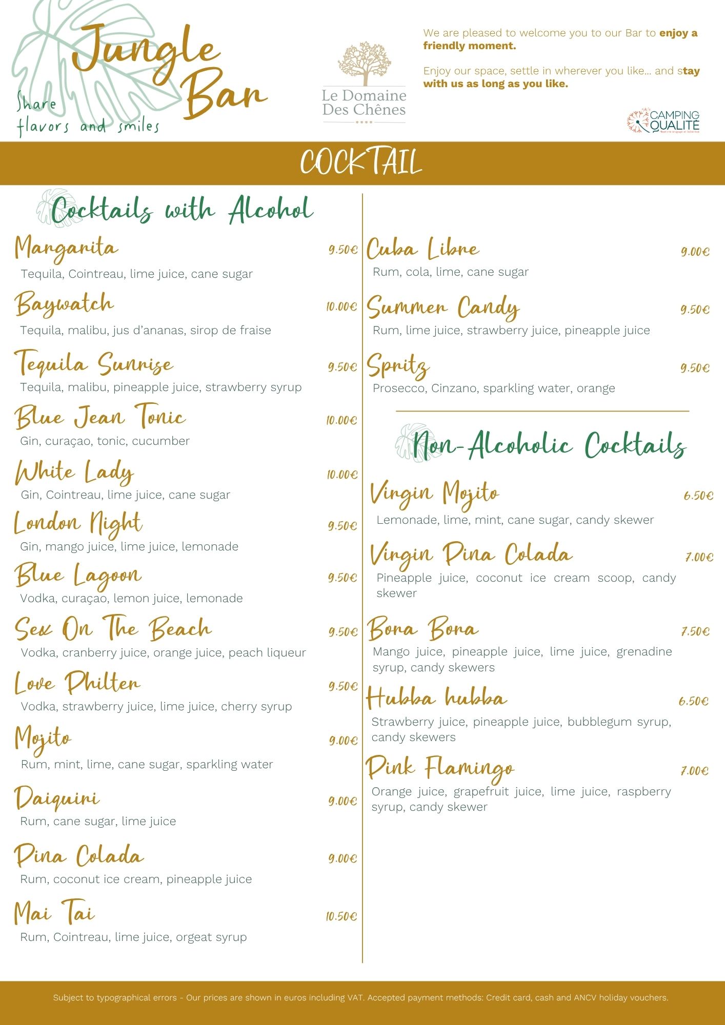 carte du bar
