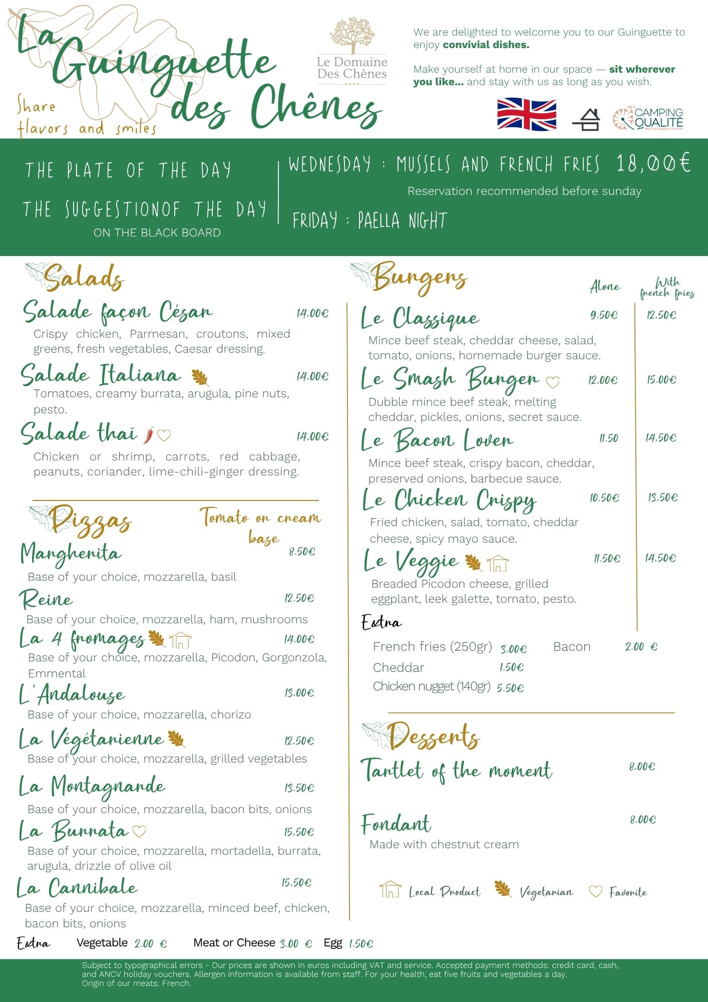 carte du restaurant